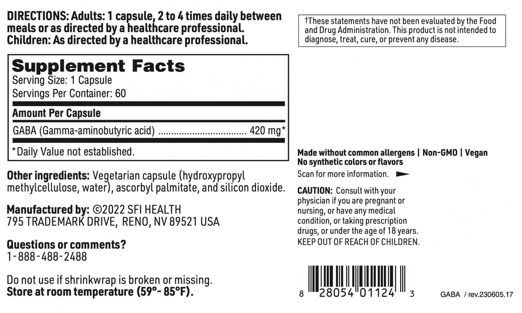 SFI Health Klaire Labs GABA 500 mg - 60 Capsules - image 5