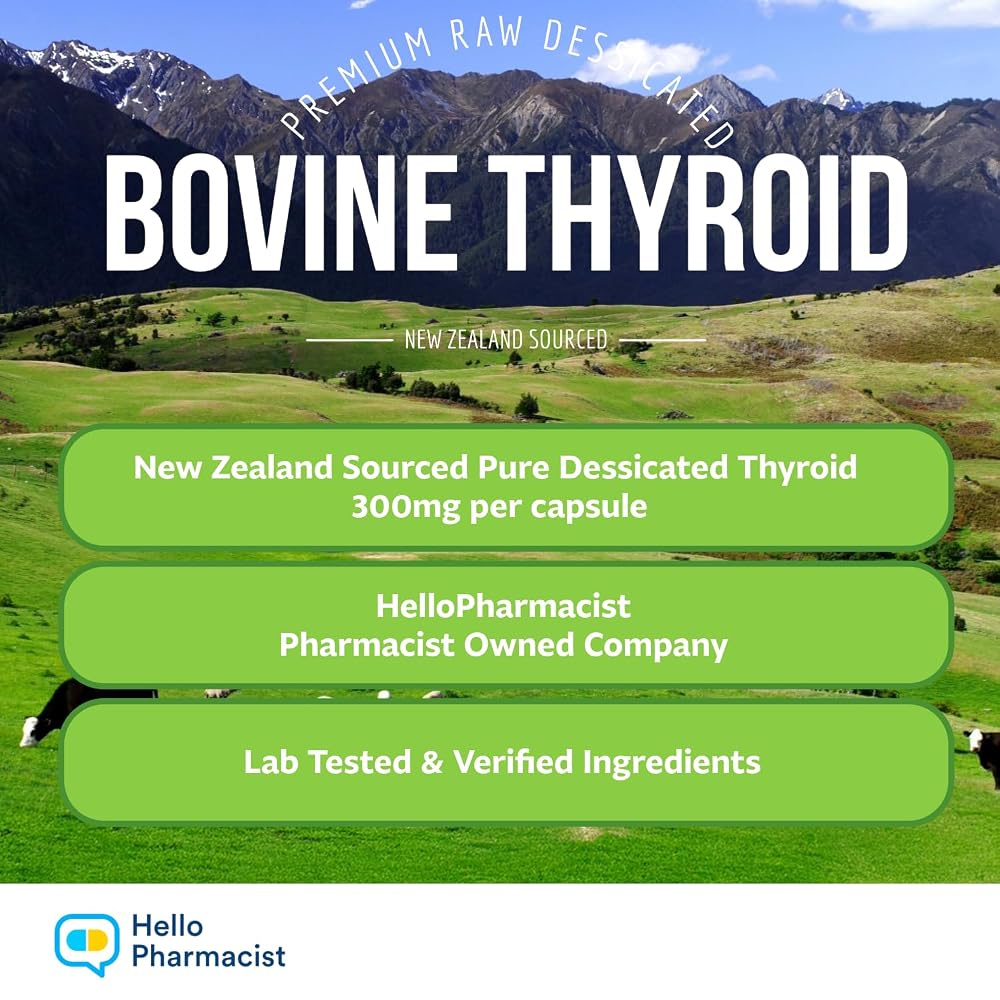HelloPharmacist Raw Desiccated Bovine Thyroid 300mg - 60 Capsules - image 3