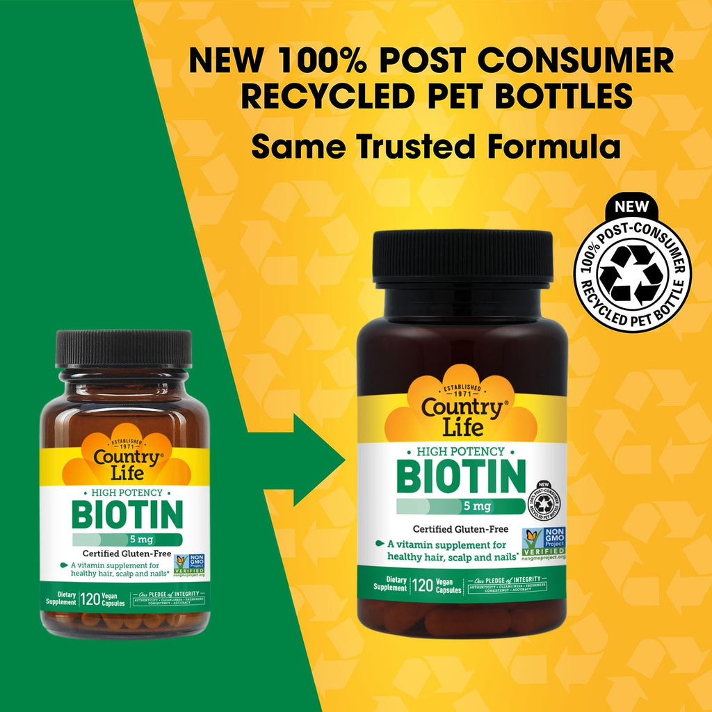 Country Life Biotin High Potency, 5mg- Certified Gluten Free