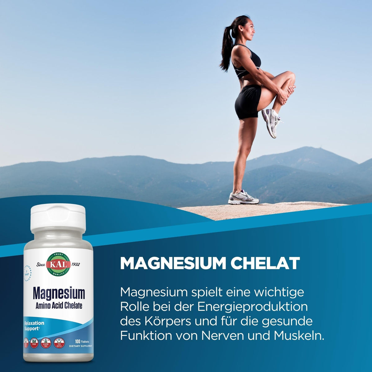 KAL Magnesium Chelated 220 mg - 100 Tablets - image 2