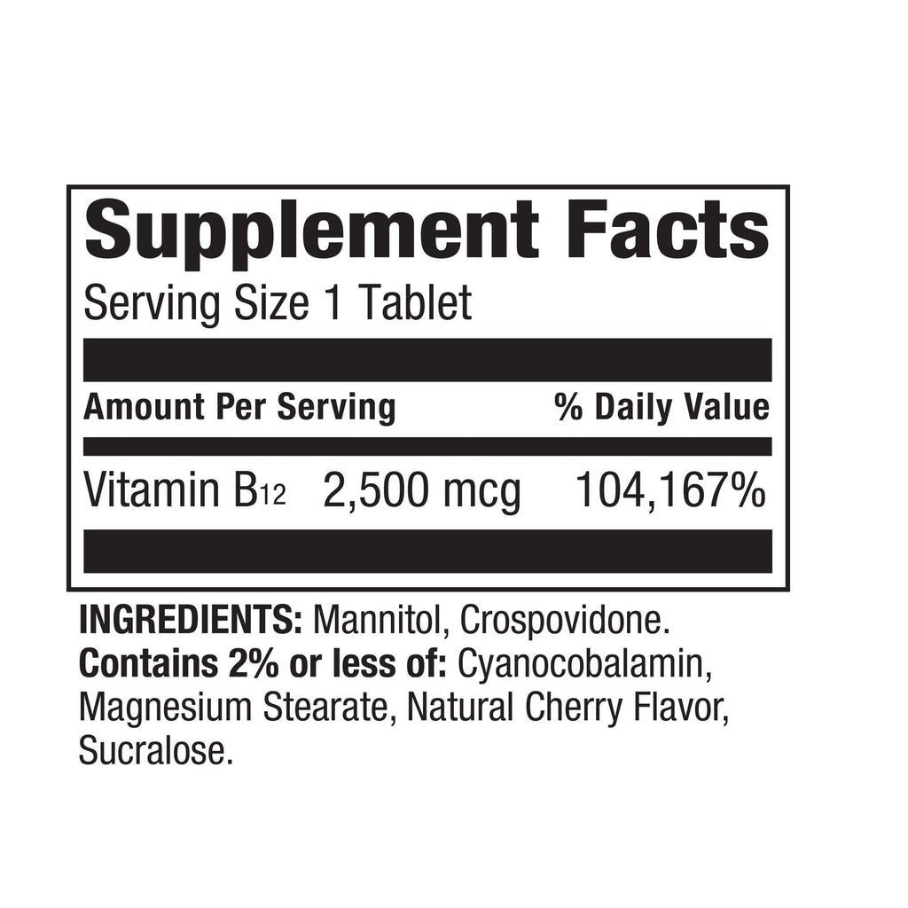 LUAL Spring Valley Vitamin B12 Quick-Dissolve Tablets 2500 mcg - 120 Tablets - image 3