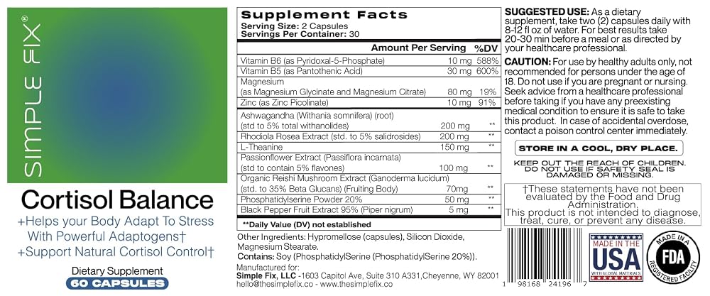 The Simple Fix Cortisol Balance Supplement Stress Support - 60 Capsules - image 8