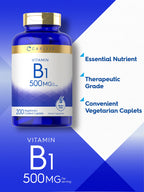 Carlyle Vitamin B1 500mg Thiamine - 200 Vegetarian Caplets - image 3