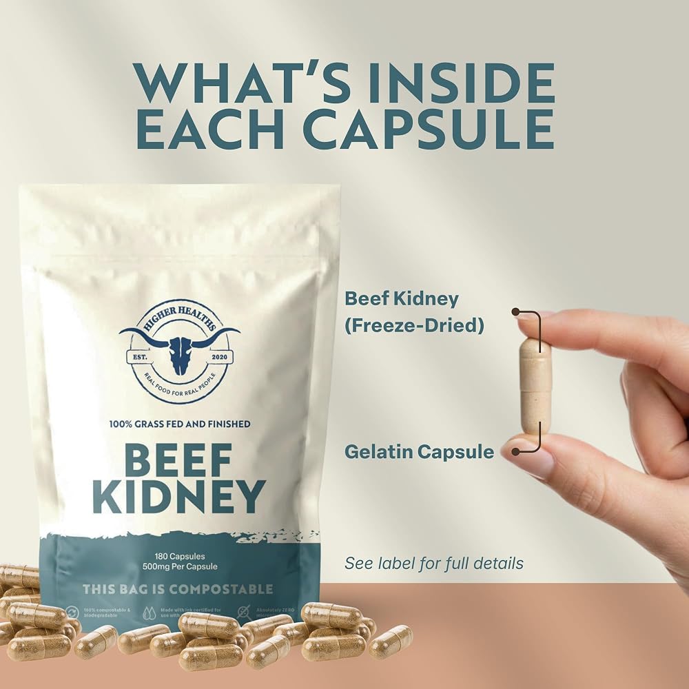 Higher Healths Beef Kidney Supplement Grass-Fed Glandular - 180 Capsules - image 5