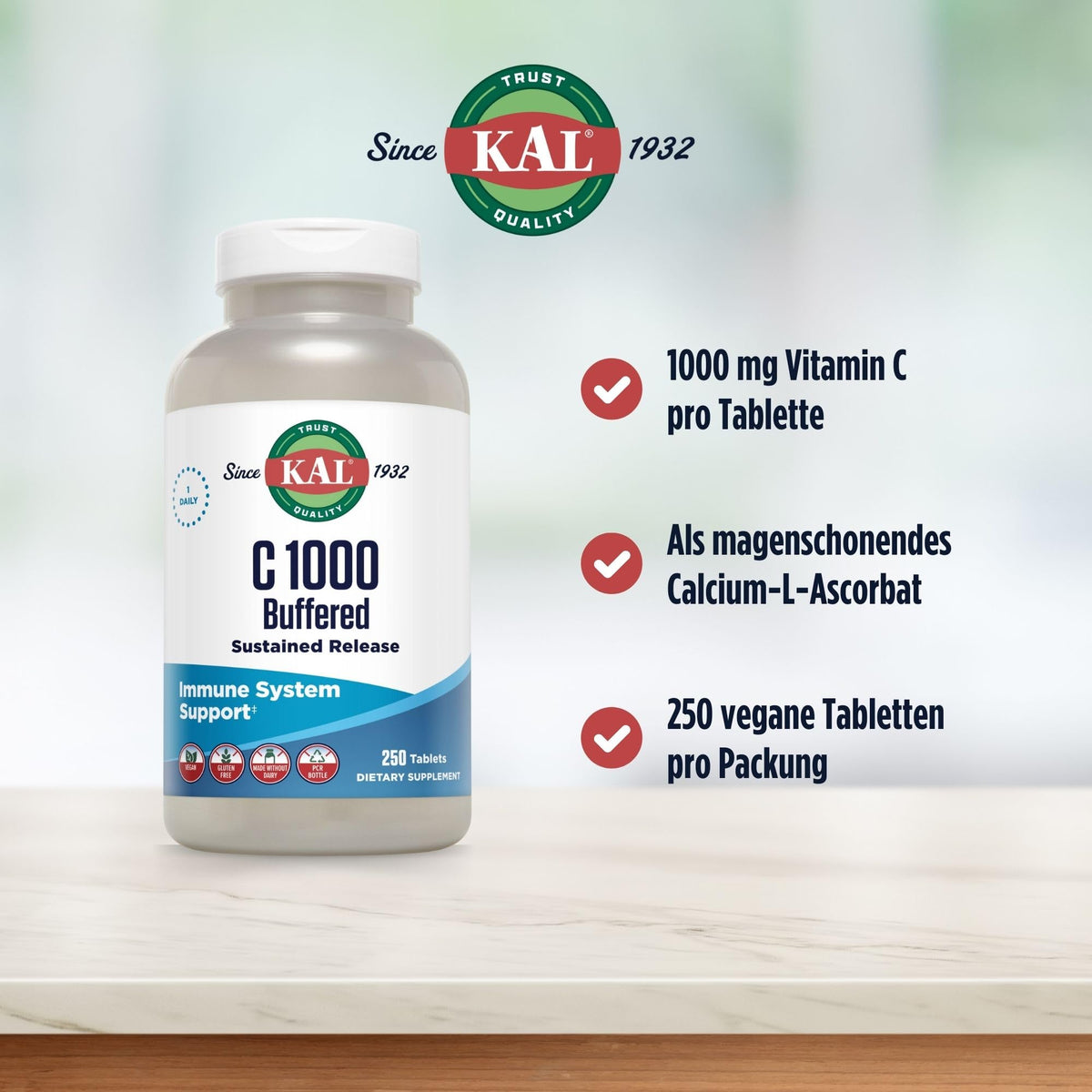 KAL C 1000 Buffered Vitamin C Sustained Release - 250 Tablets - image 3