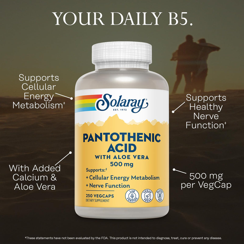 SOLARAY Pantothenic Acid 500mg Vitamin B5 - 250 Capsules - image 3