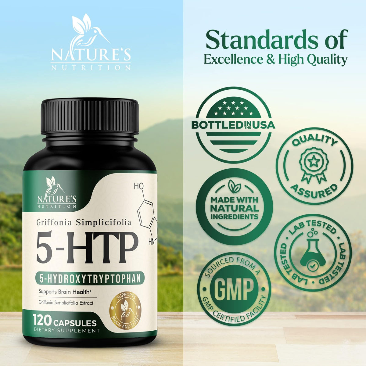 Nature's Nutrition 5HTP 200mg per Serving Capsules - 5 HTP Supplement