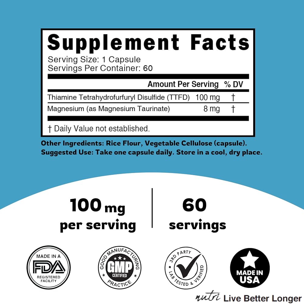Nature's Fusions Nutri TTFD Thiamine B1 100mg with Magnesium - 60 Capsules - image 5