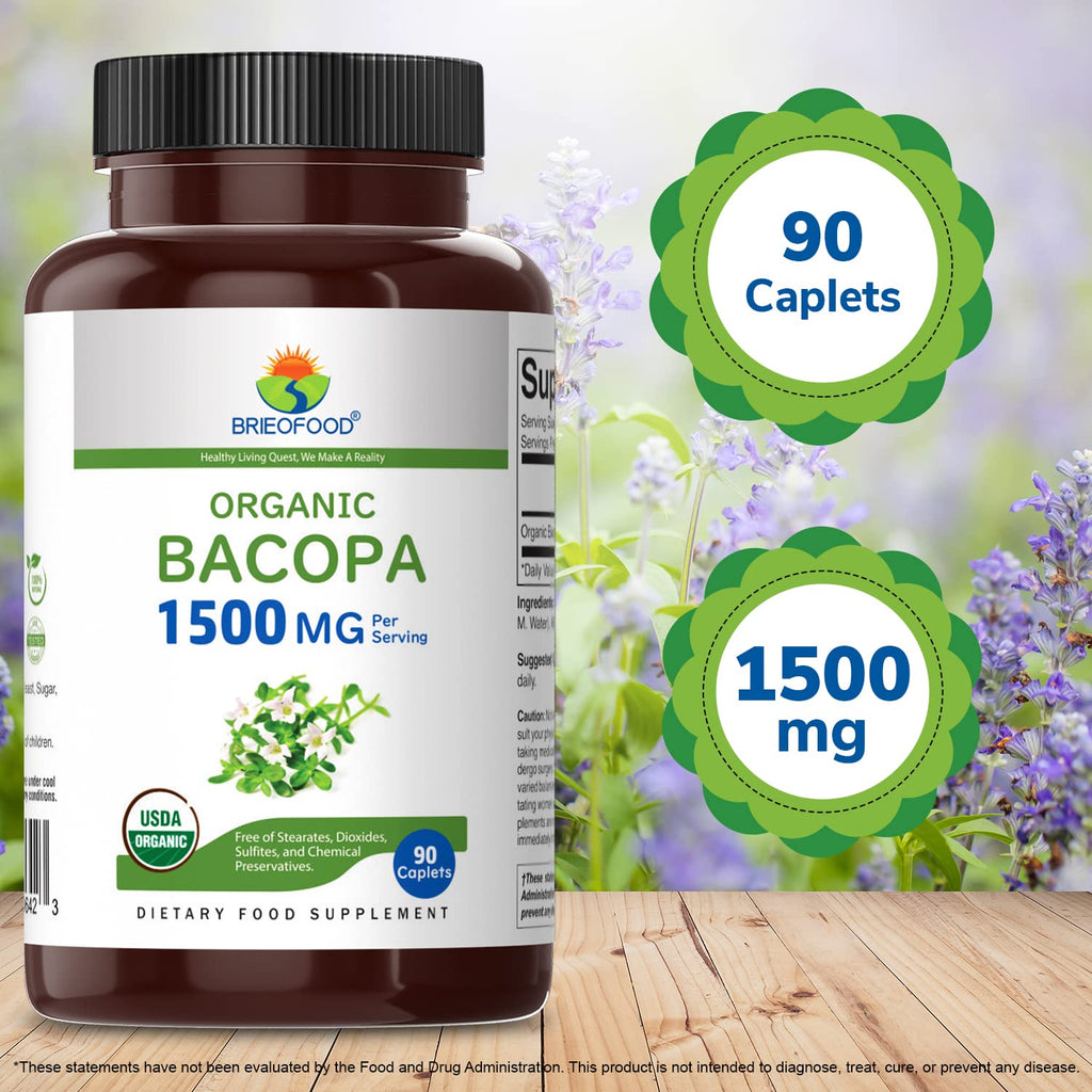 Brieofood Organic Bacopa 1500mg - 90 Vegetarian Tablets - image 6