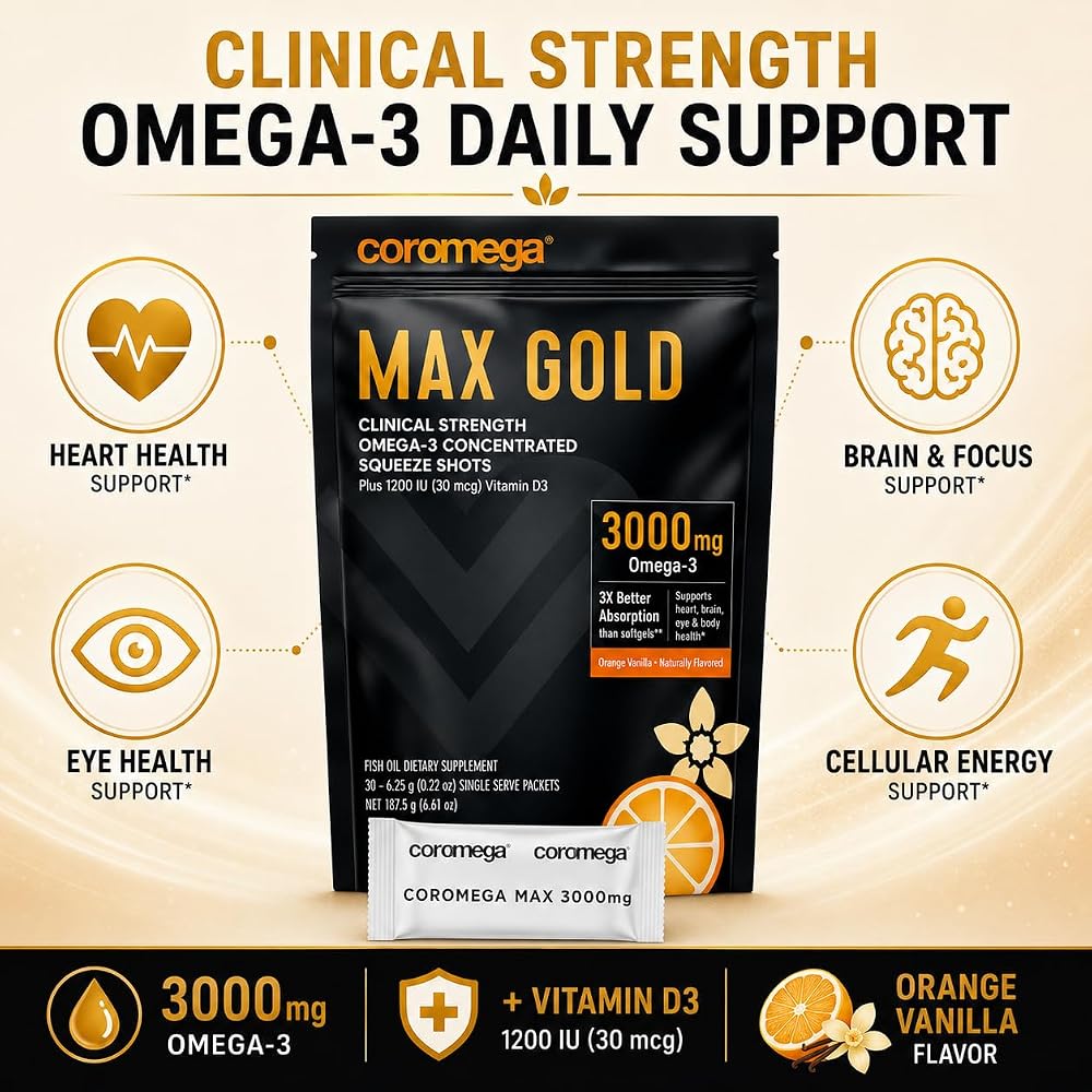 Coromega MAX Gold Omega-3 Fish Oil + Vitamin D - 30 Packets - image 7
