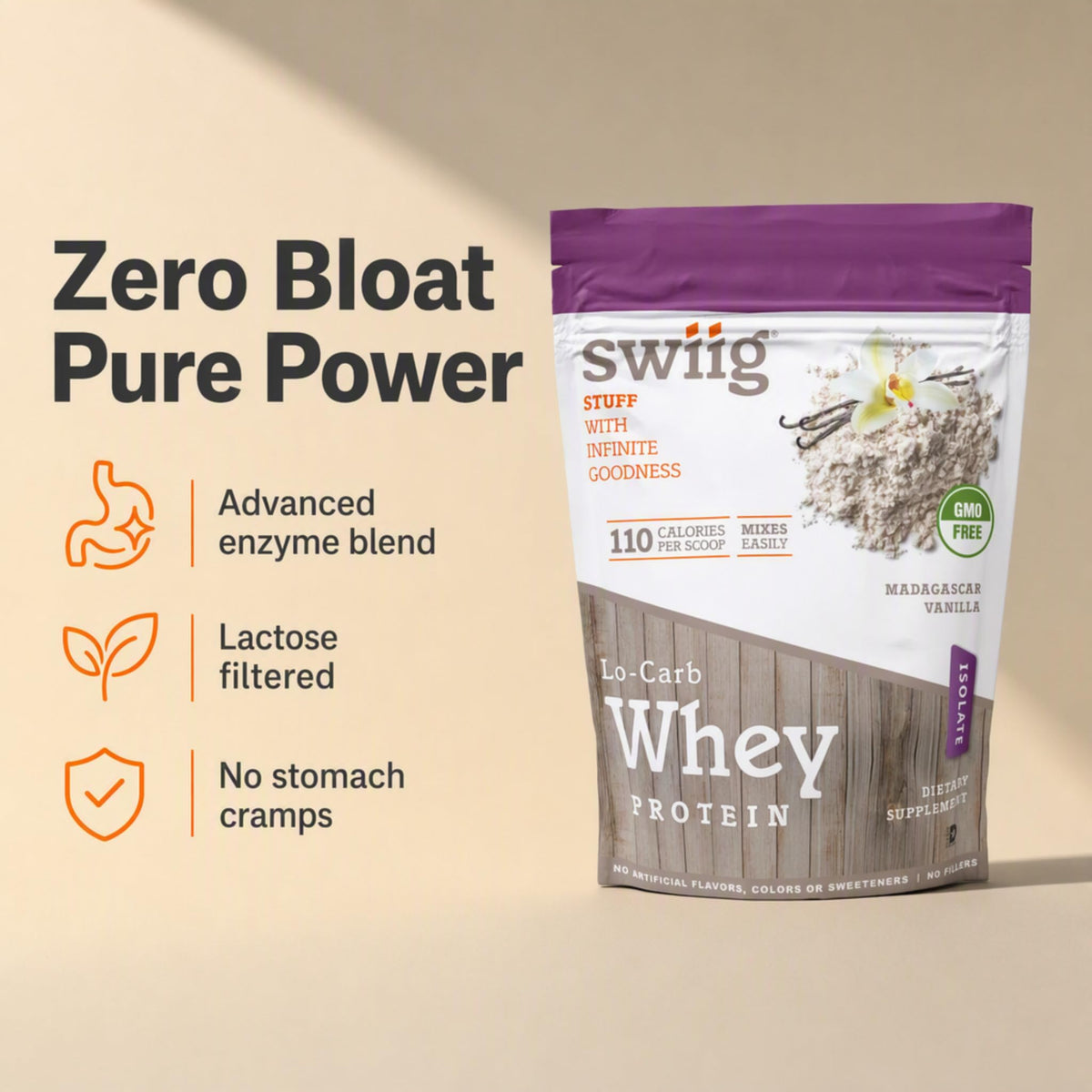 swiig Lo-Carb Whey Protein Isolate Madagascar Vanilla - 2.2 lb - image 2