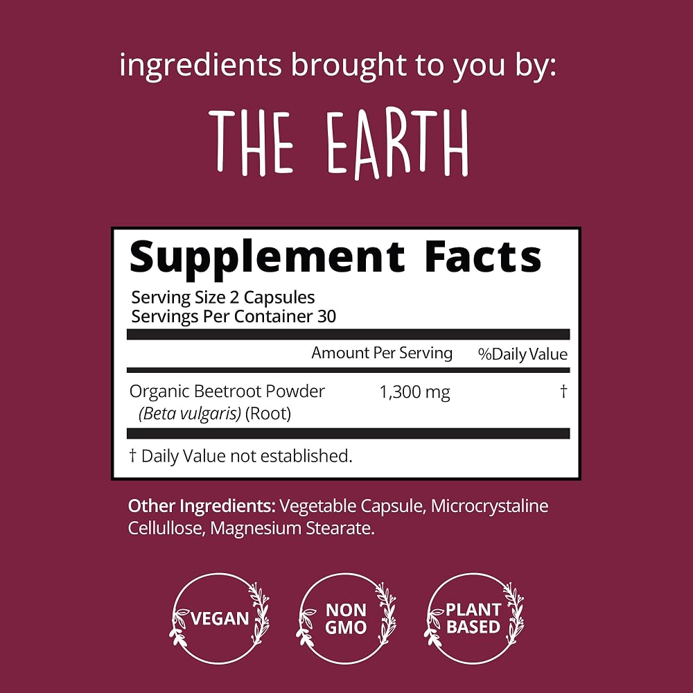 Happy Healthy Hippie Organic Beet Root Capsules 1,300 mg - 60 Count - image 5
