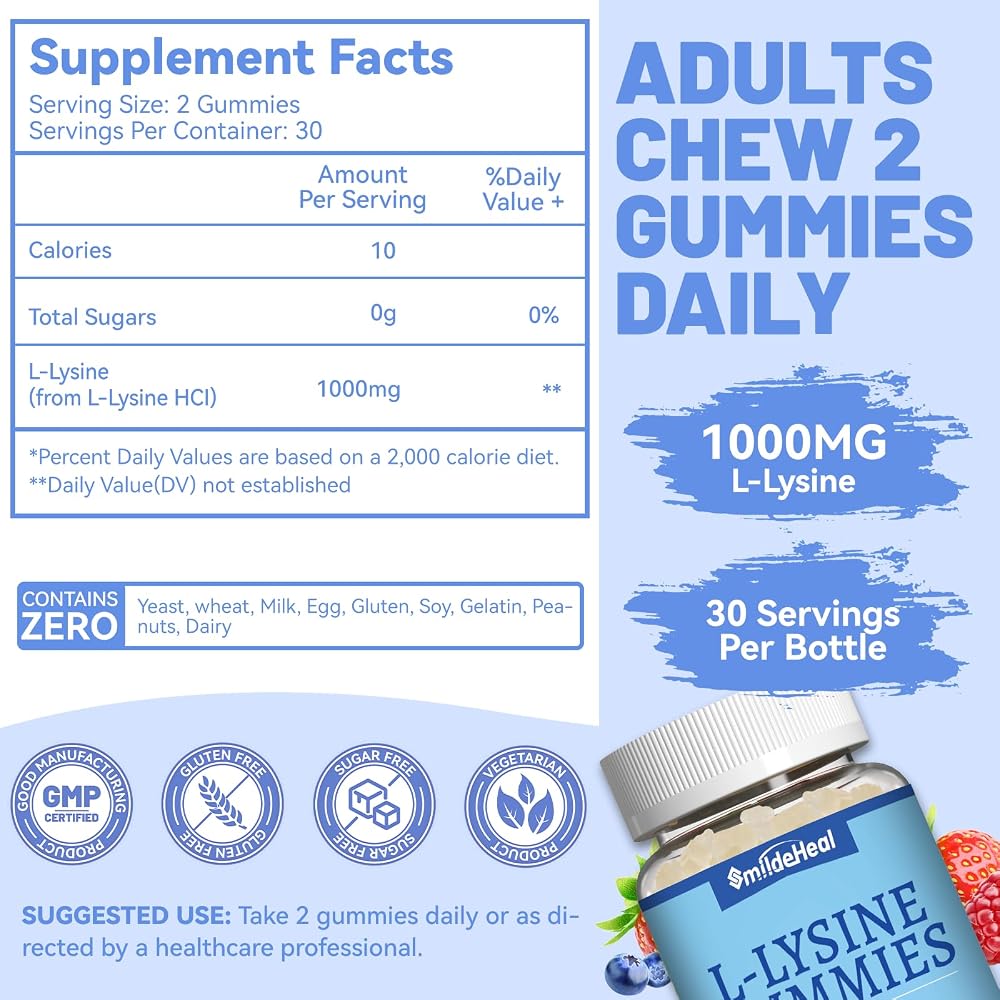 SmildeHeal L-Lysine 1000mg Gummies - 60 Count - image 4