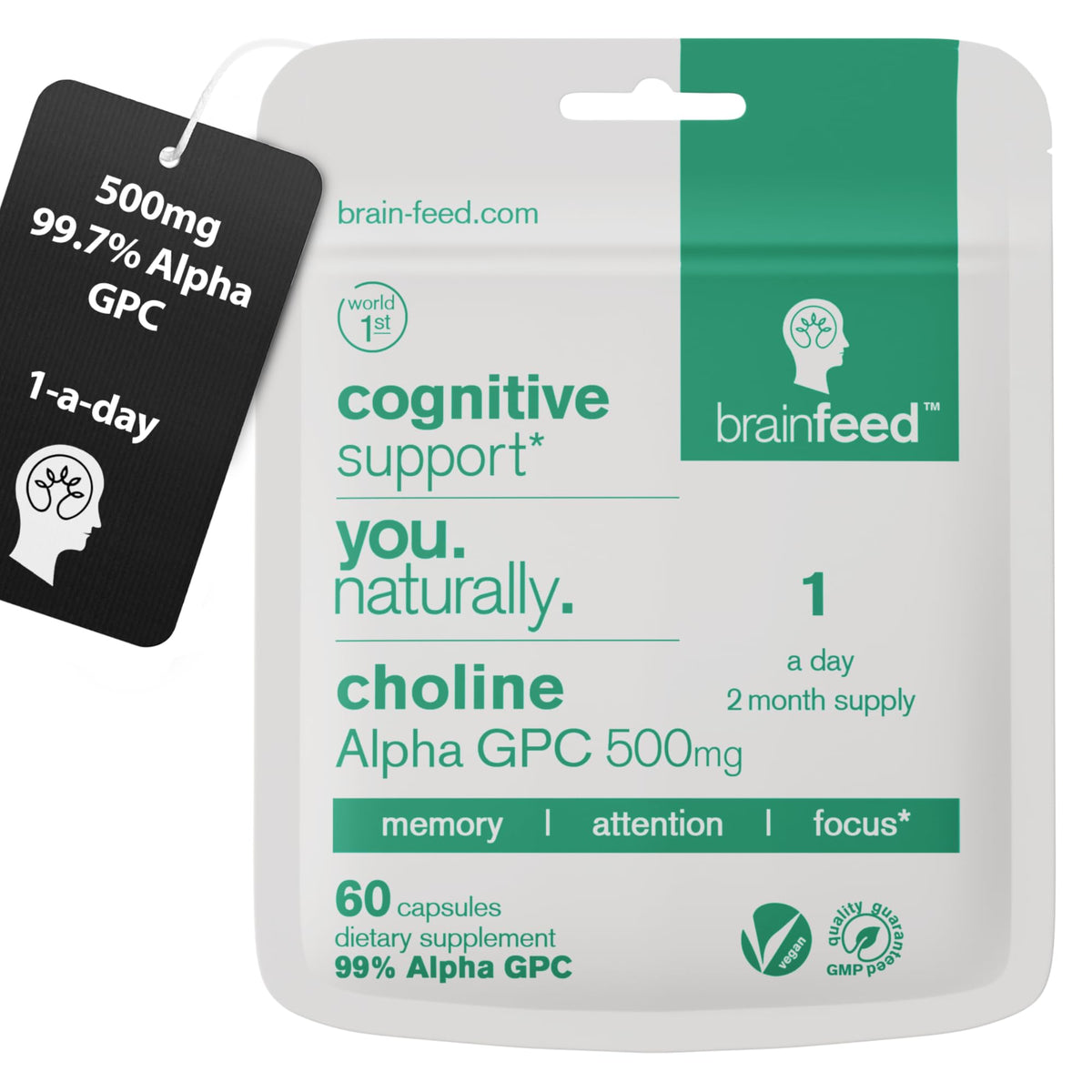 Brain Feed Alpha GPC 500mg Acetylcholine Supplement - 60 Capsules