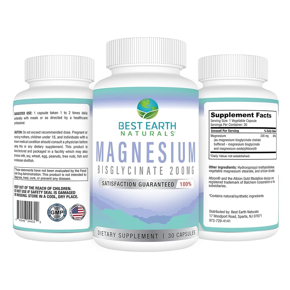 Best Earth Naturals Magnesium Bisglycinate 200 mg - 30 Capsules - image 2