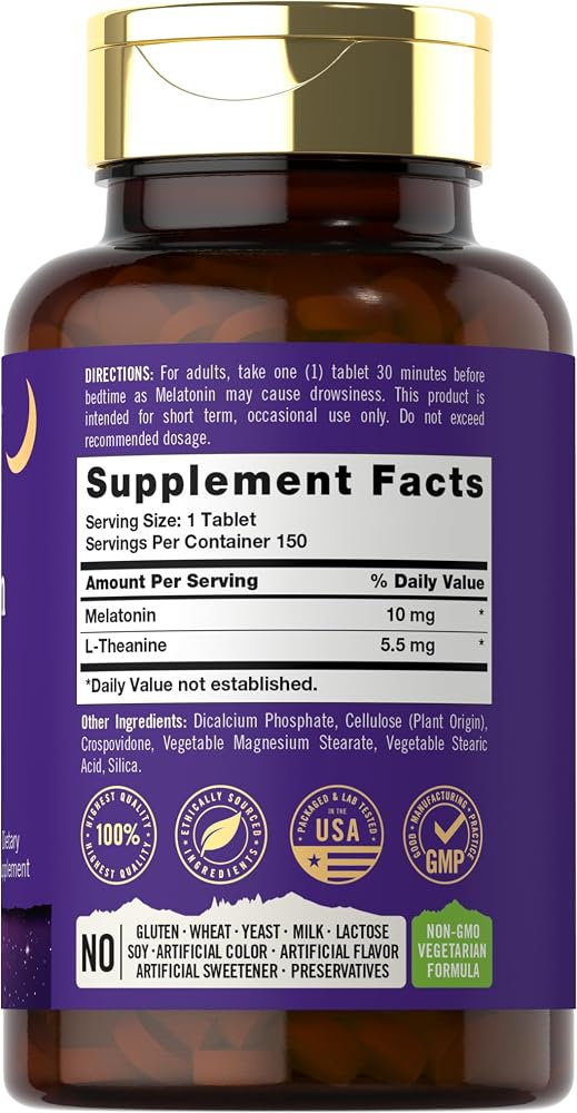 Tahoe Nutritionals Melatonin 10mg with L-Theanine - 150 Tablets - image 2
