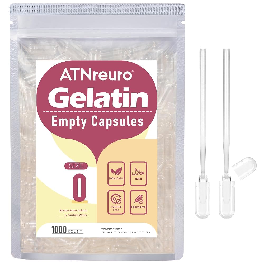 ATNreuro Size 0 Empty Gelatin Capsules - 1000 Count