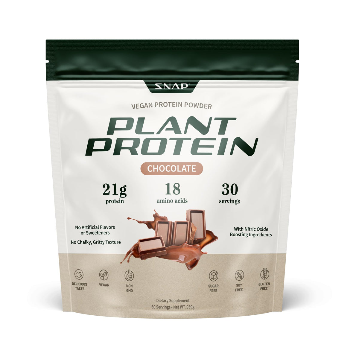 Snap Supplements Plant Based Vegan Protein Powder Chocolate - 30 Servings