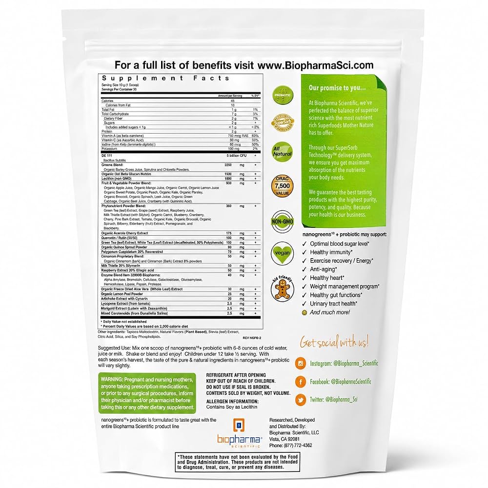 Biopharma Scientific NanoGreens + Probiotic Green Spirulina Powder - image 10