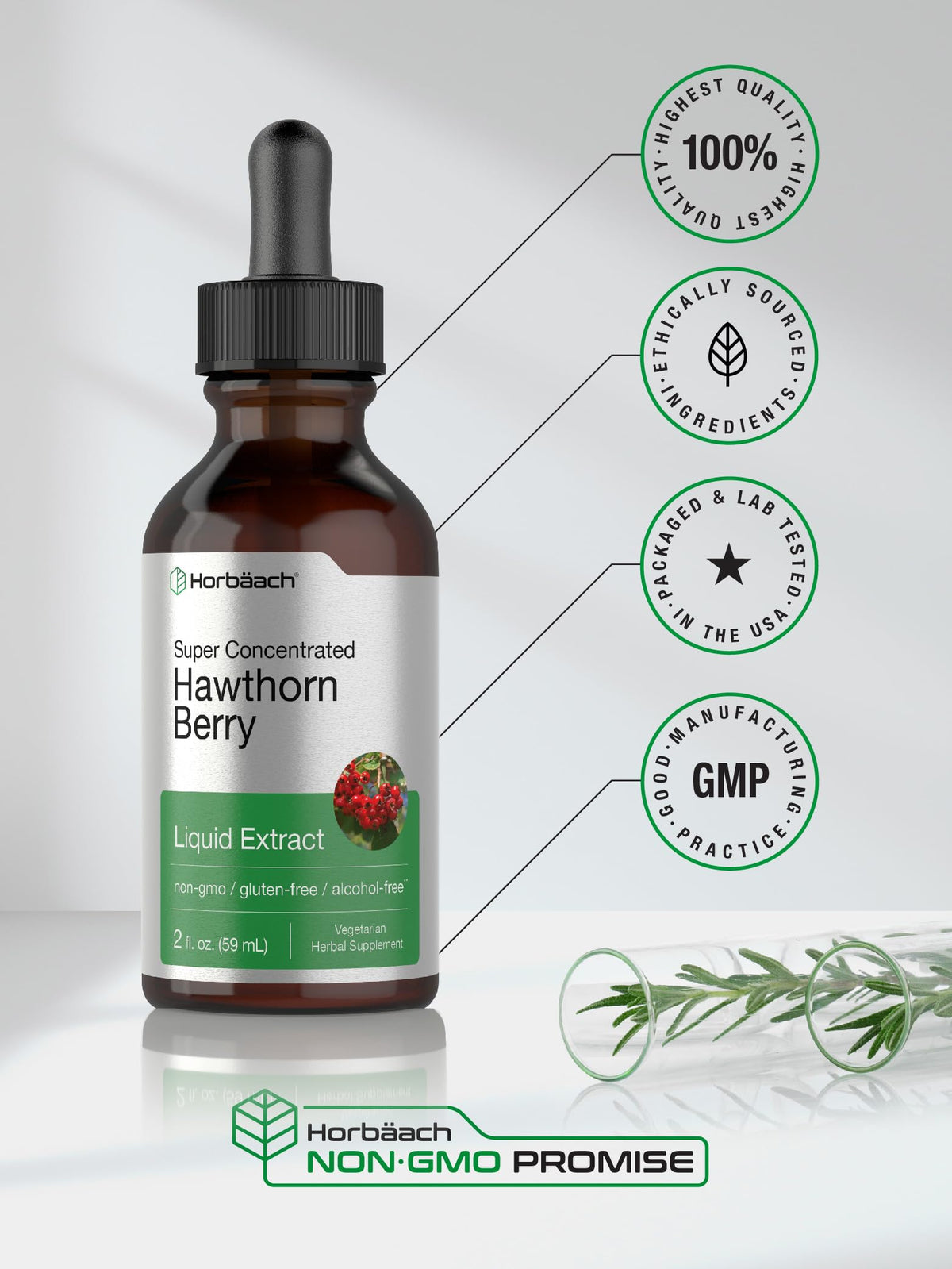 Horbäach Hawthorn Berry Extract Alcohol Free Liquid - 2 fl oz - image 5