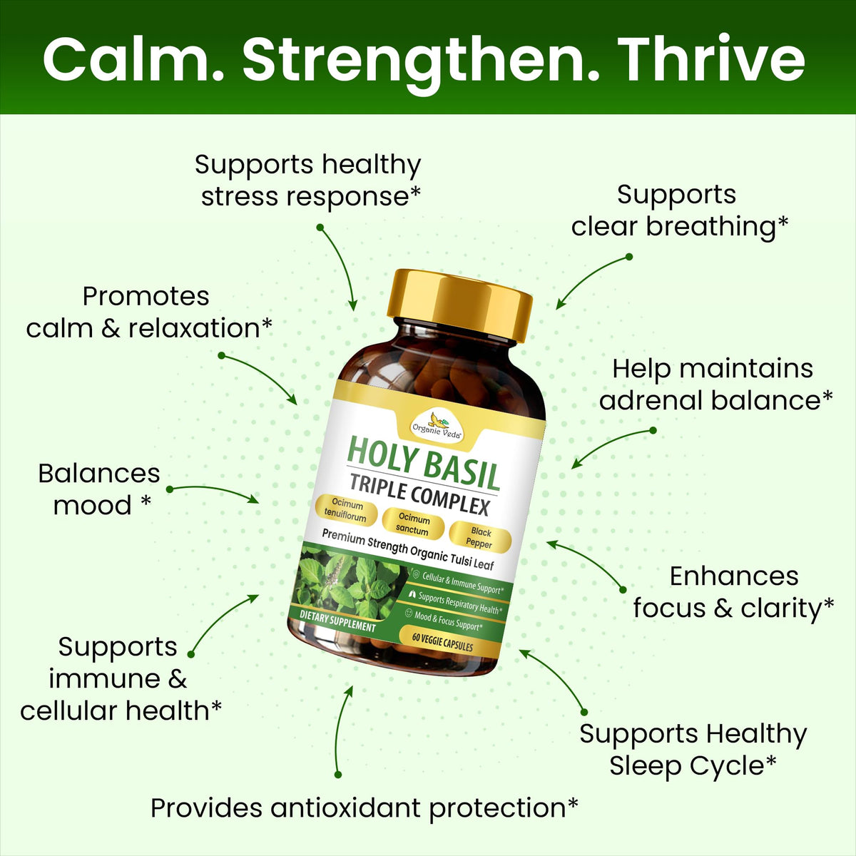 Organic Veda Holy Basil Capsules with Black Pepper - 60 Vegan Capsules - image 5