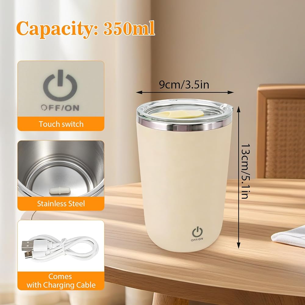 Tissting Shaker Bottle 11.8oz Electric Mixer Cup Stainless Steel Self