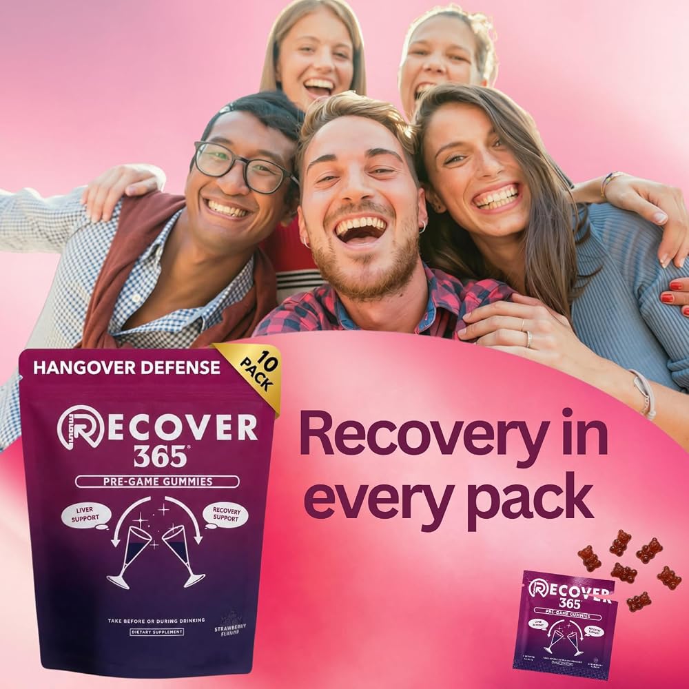 Recover 365 Hangover Relief Gummies for Fast Morning Recovery