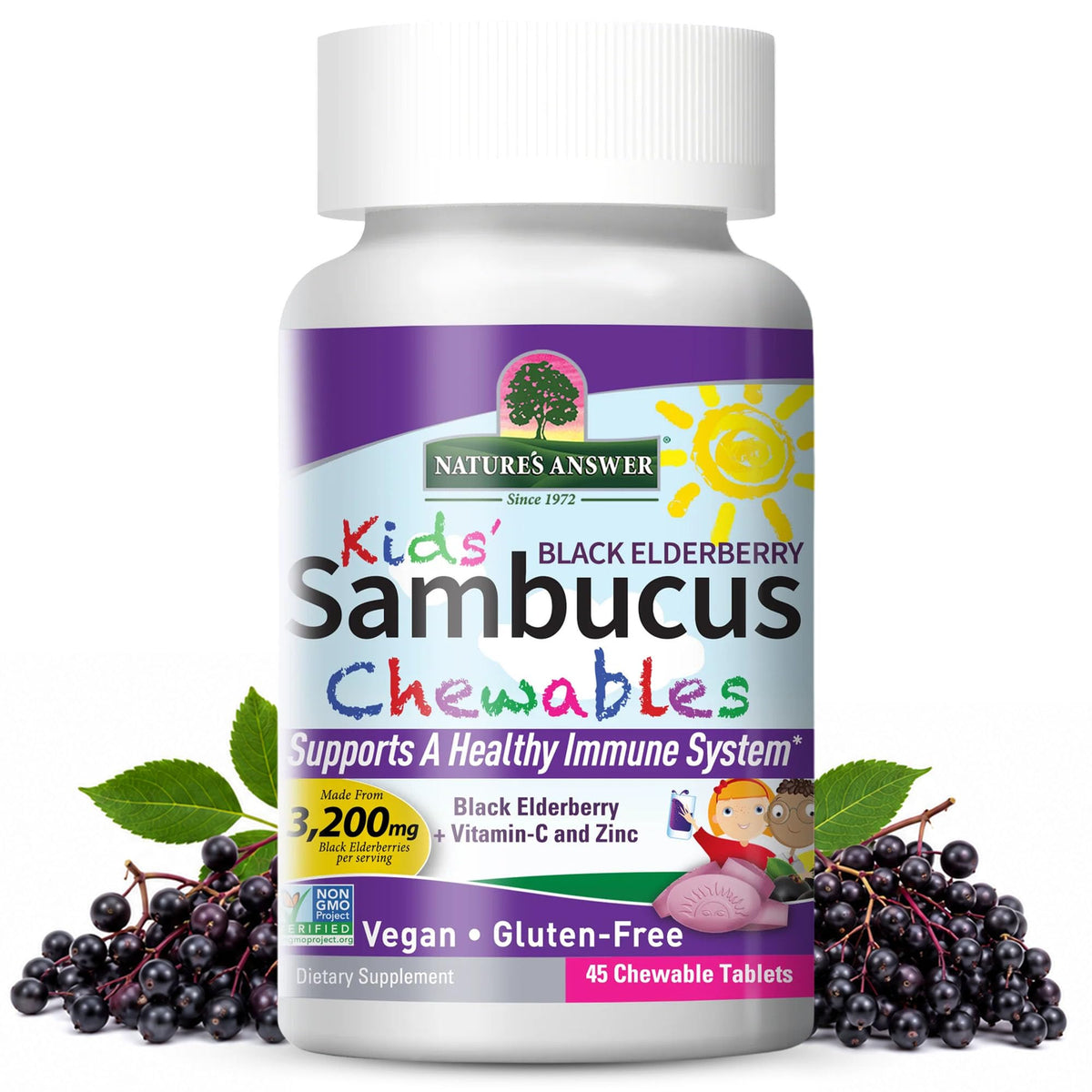 Nature's Answer Kids Sambucus Black Elderberry Chewables - 45 Count