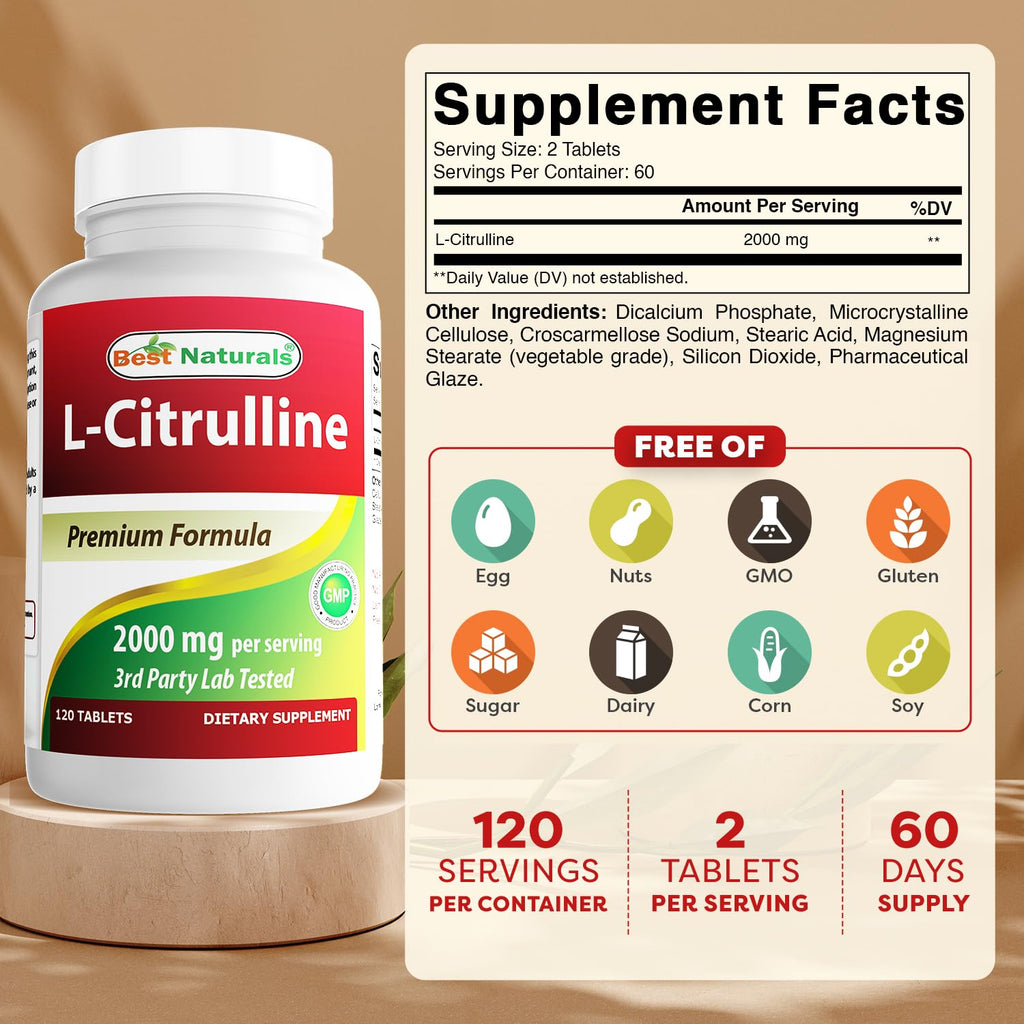 Best Naturals L-Citrulline 2000mg/Serving - Non-GMO - Gluten Free