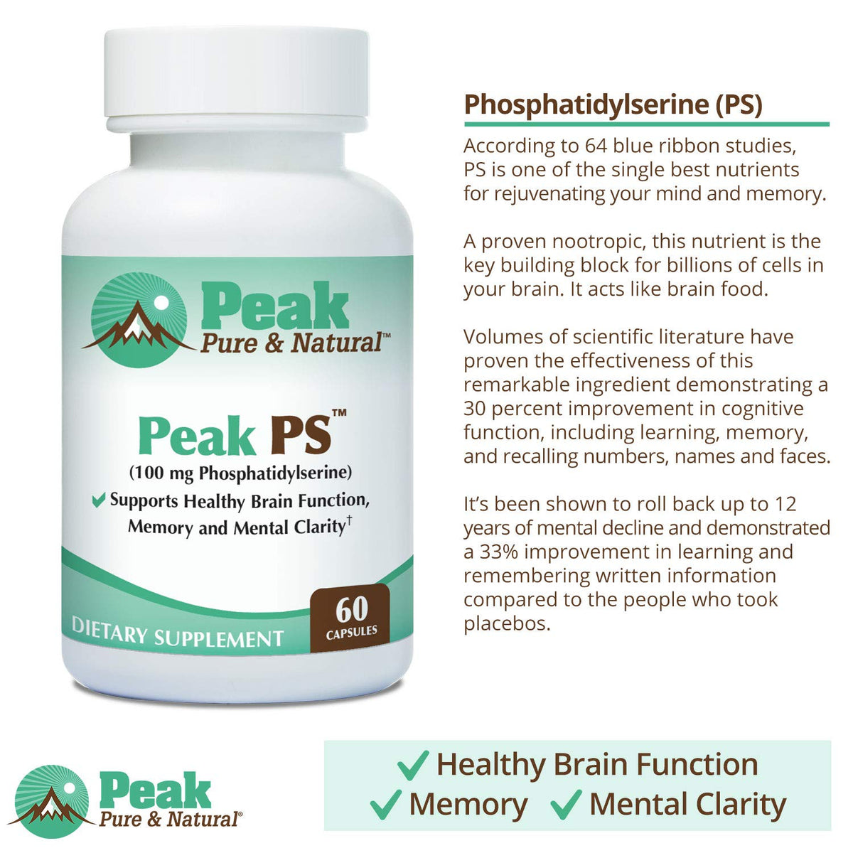 Peak PS Phosphatidylserine Brain Health Supplement - 30 Softgels - image 5