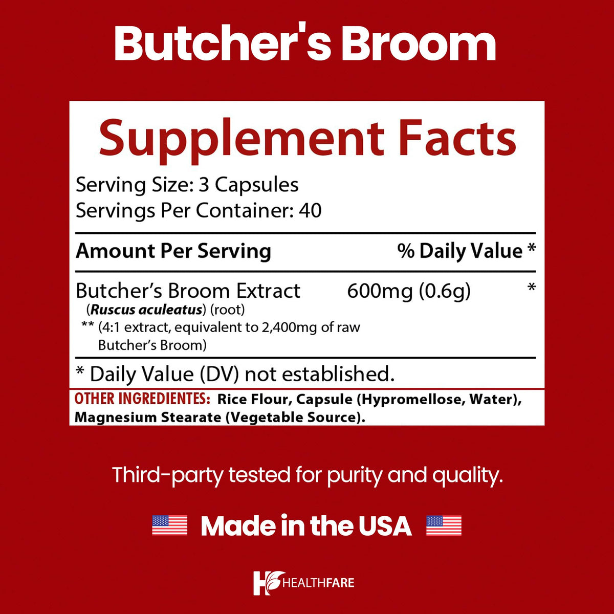 Healthfare Butchers Broom Supplement Circulation Support - image 3