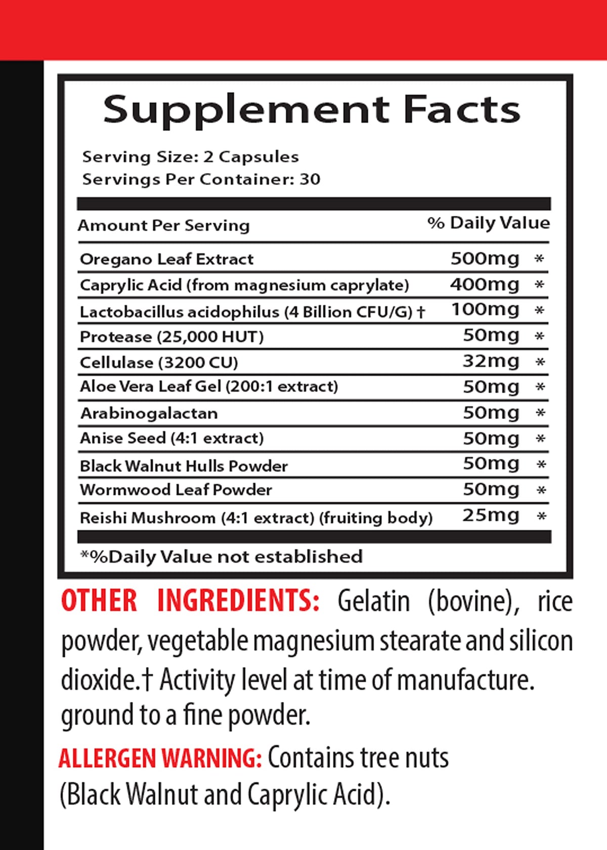 VIP Vitamins Organic Reishi Mushroom Powder Candida Complex - 120 Capsules - image 2