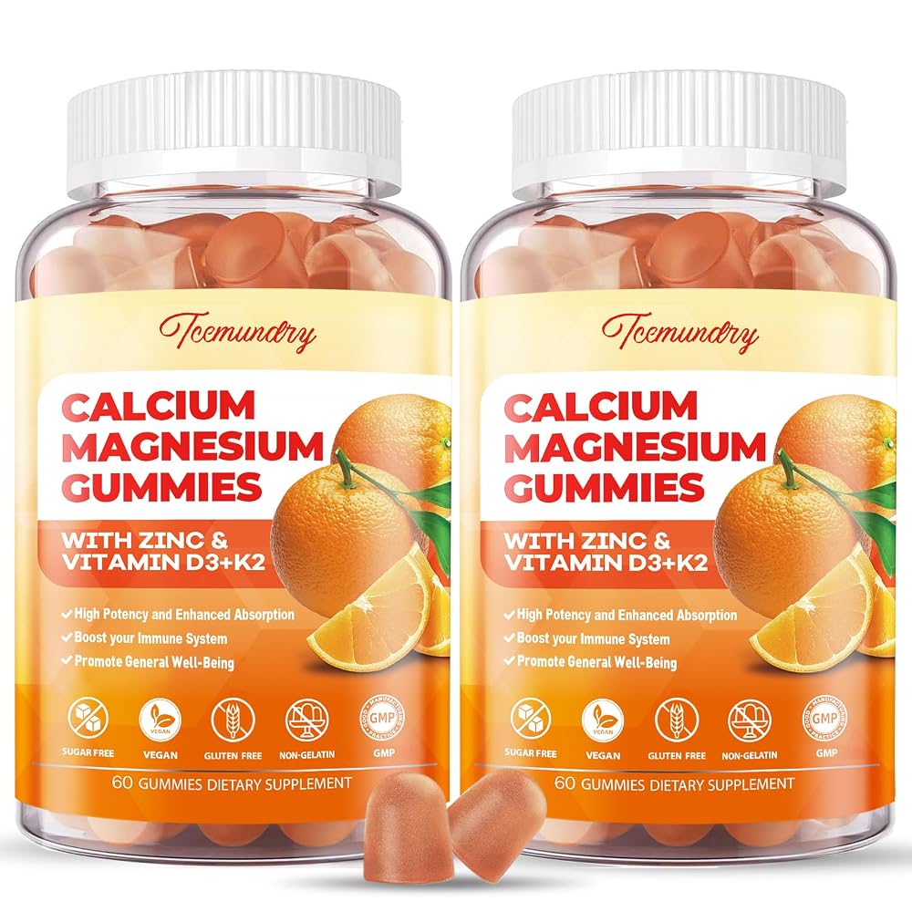 Tcemundry Calcium Magnesium Zinc Gummies with Vitamin D3 & K2 - High