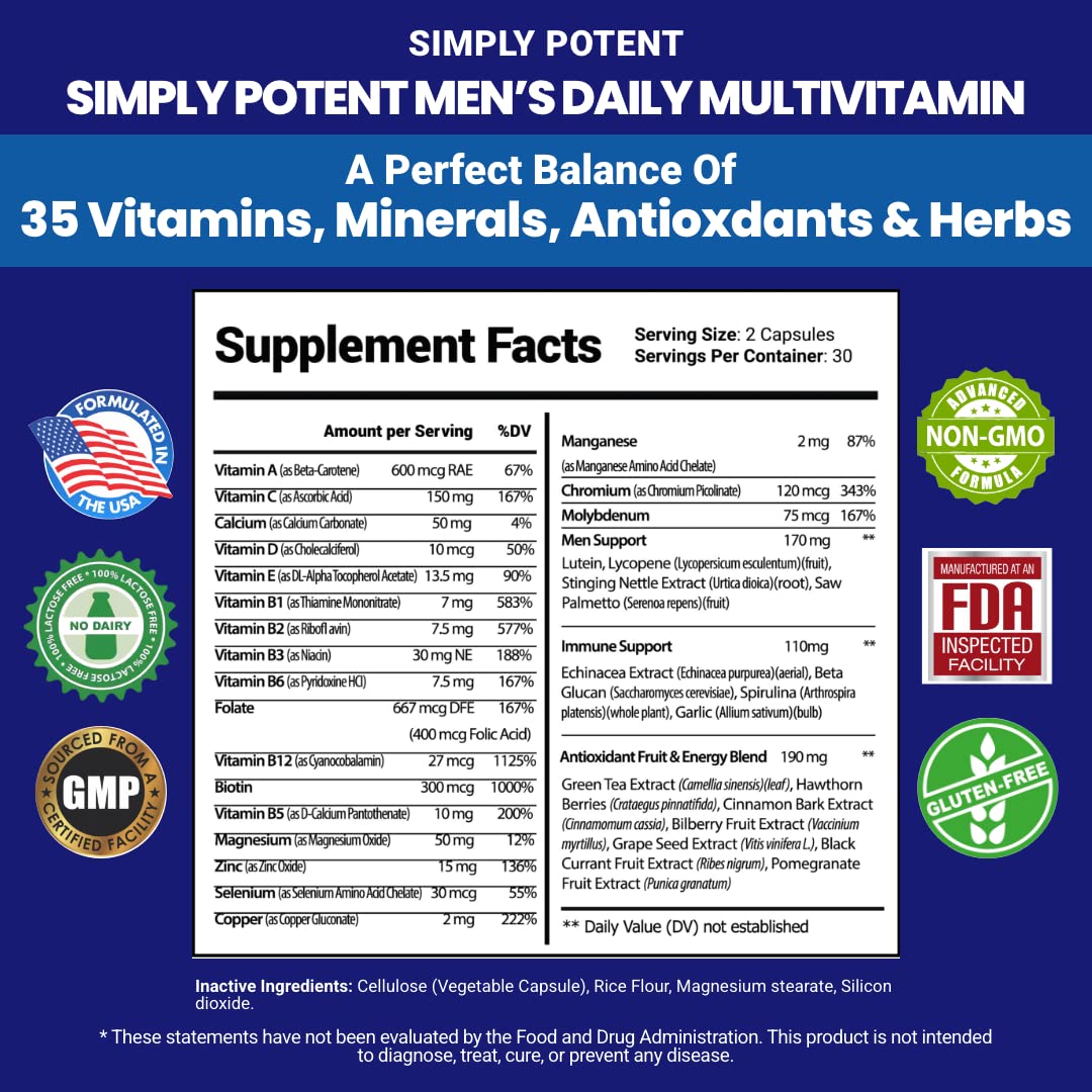 Simply Potent Daily Multivitamin for Men - 60 Capsules - image 2