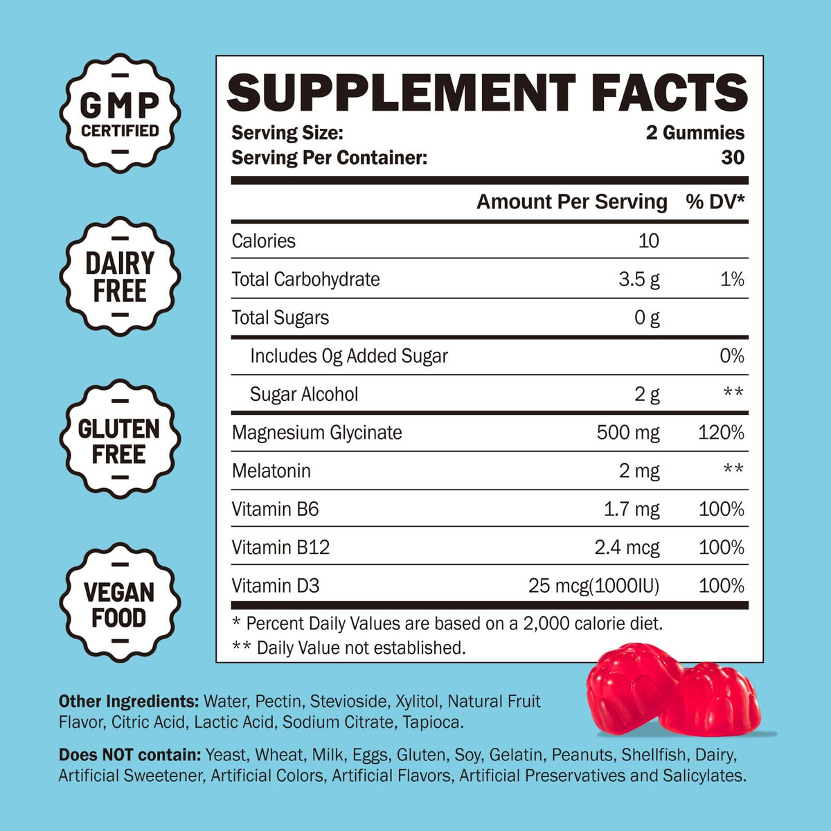 GREABBY Magnesium Glycinate Gummies 500mg with Melatonin