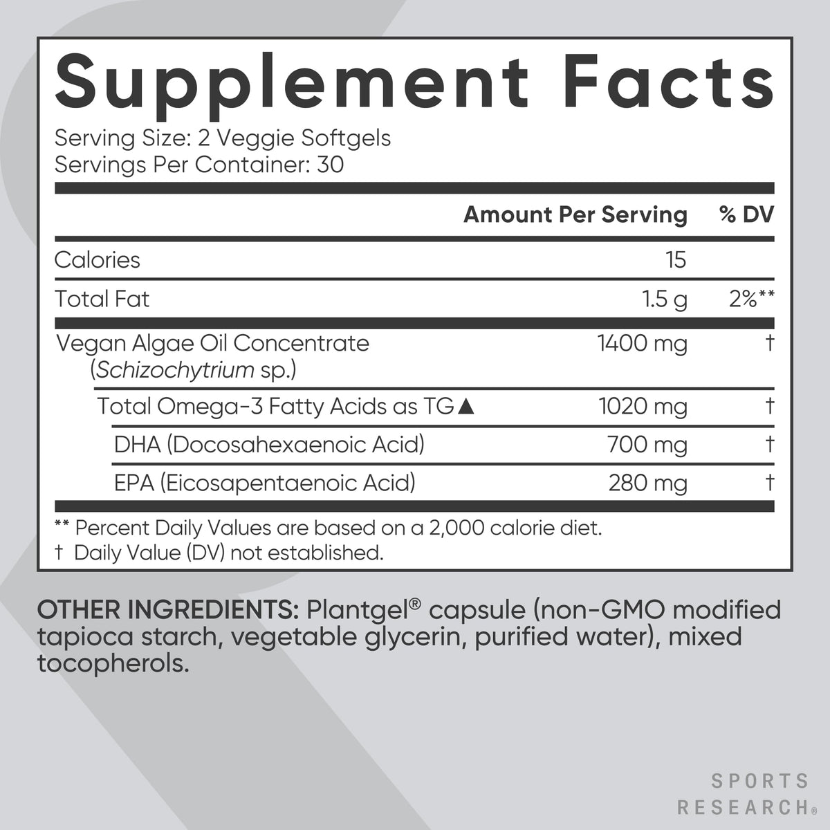 Sports Research Vegan Omega-3 Algae Oil 1020mg - 60 Softgels - image 5