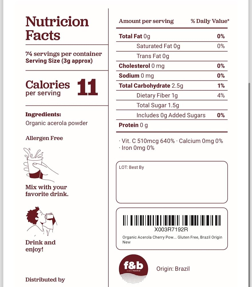 f&b superfoods Acerola Cherry Vitamin C Powder - 8 oz - image 8
