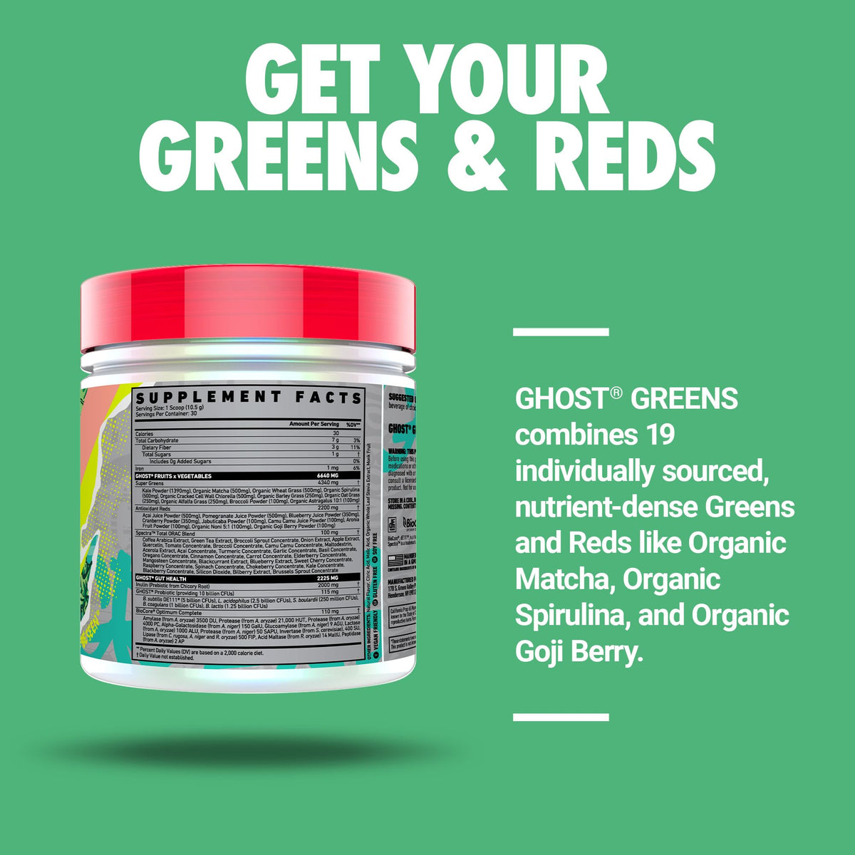 GHOST Greens Powder - 30 Servings, Gluten-Free