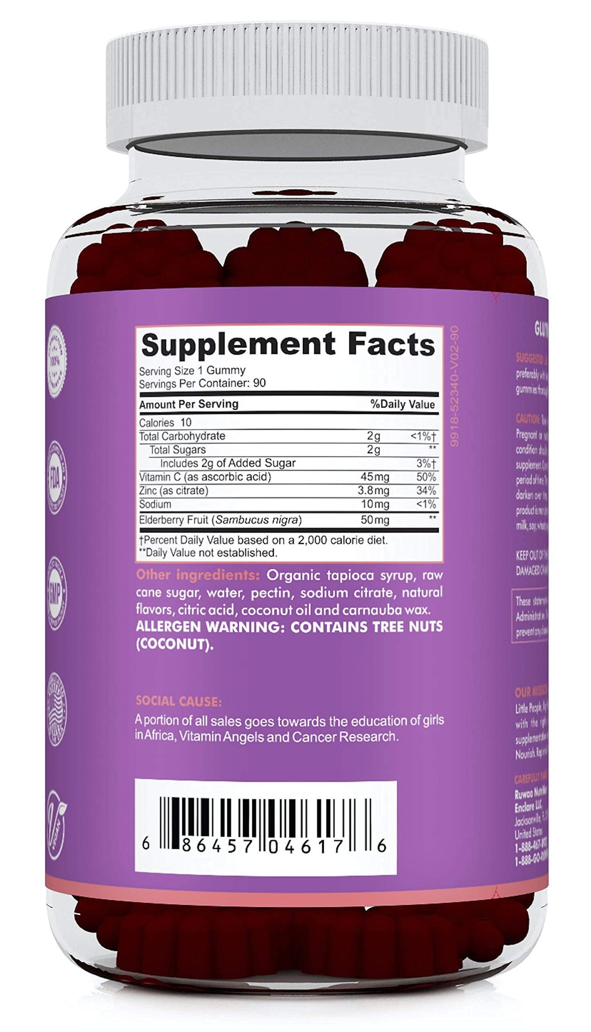 RUWAA NUTRITION Sambucus Elderberry Gummies for Kids with Zinc