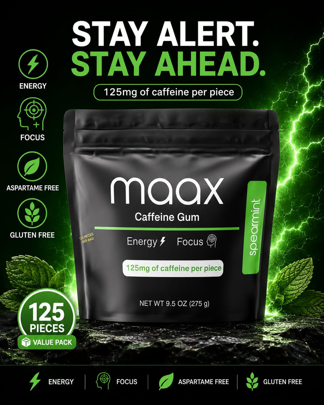 Maax Caffeine Energy Gum 125mg - 125 Pieces - image 3