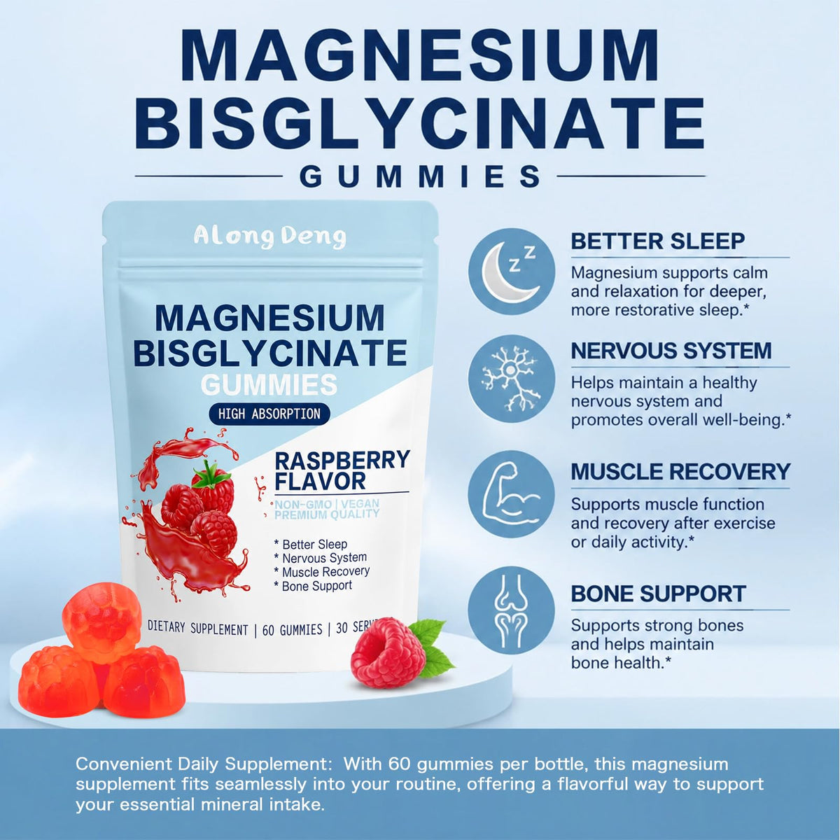 ALongDeng Magnesium Bisglycinate Gummies - 60 Gummies - image 6