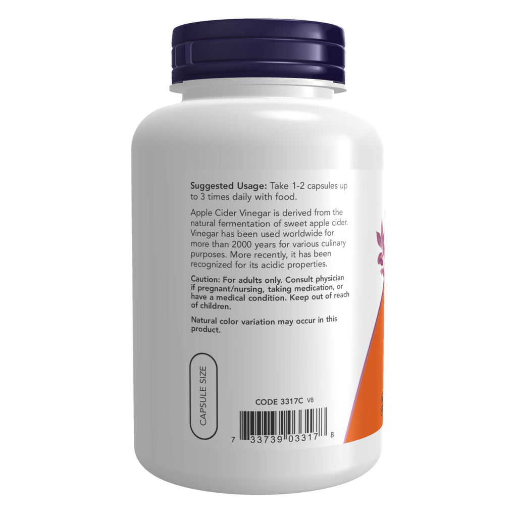NOW Supplements Apple Cider Vinegar 450 mg - 180 Capsules - image 3