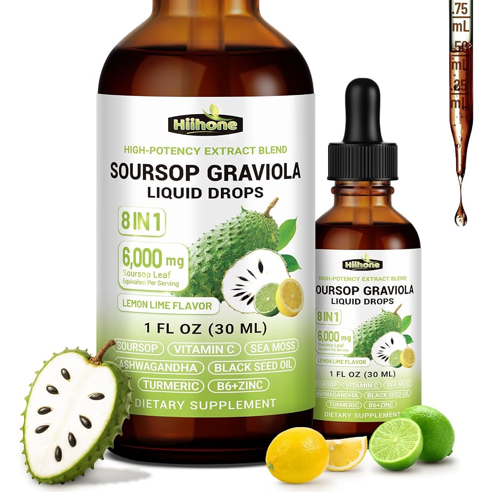HIIHONE 8 in 1 Graviola Soursop Leaf Extract Liquid