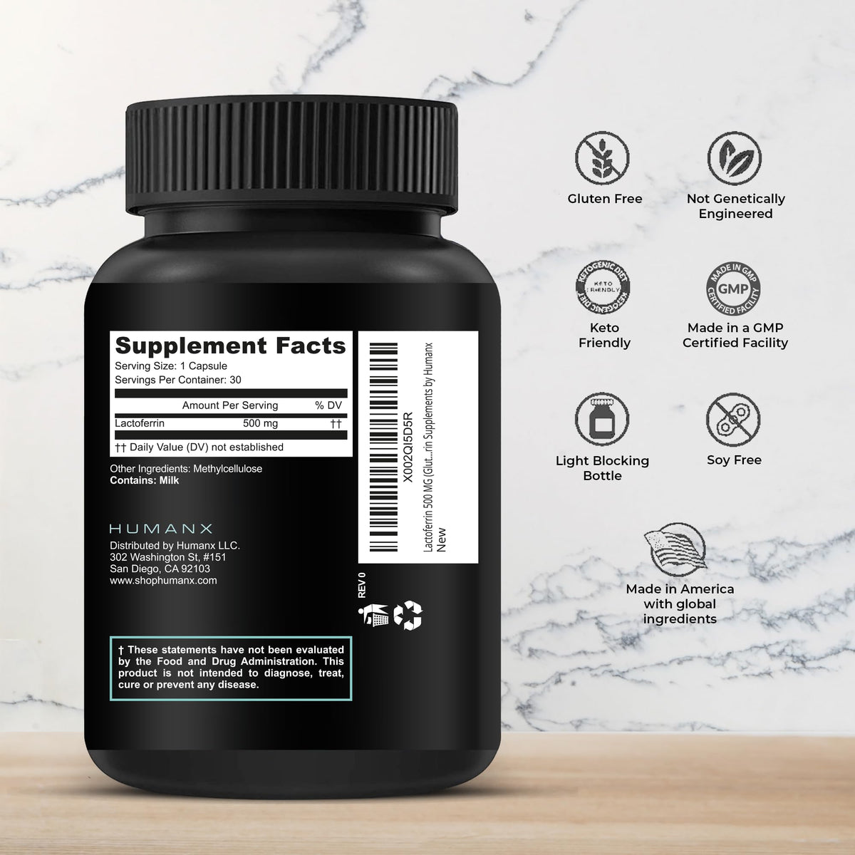 HUMANX Lactoferrin 500mg Immune Support - 30 Capsules - image 2