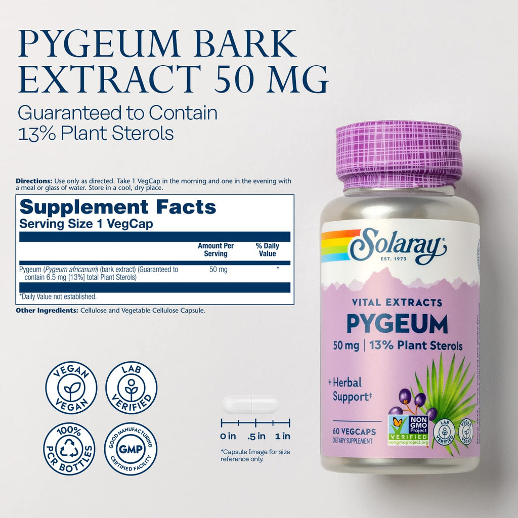SOLARAY Pygeum Bark Extract 50 mg - 60 Vegetarian Capsules - image 2