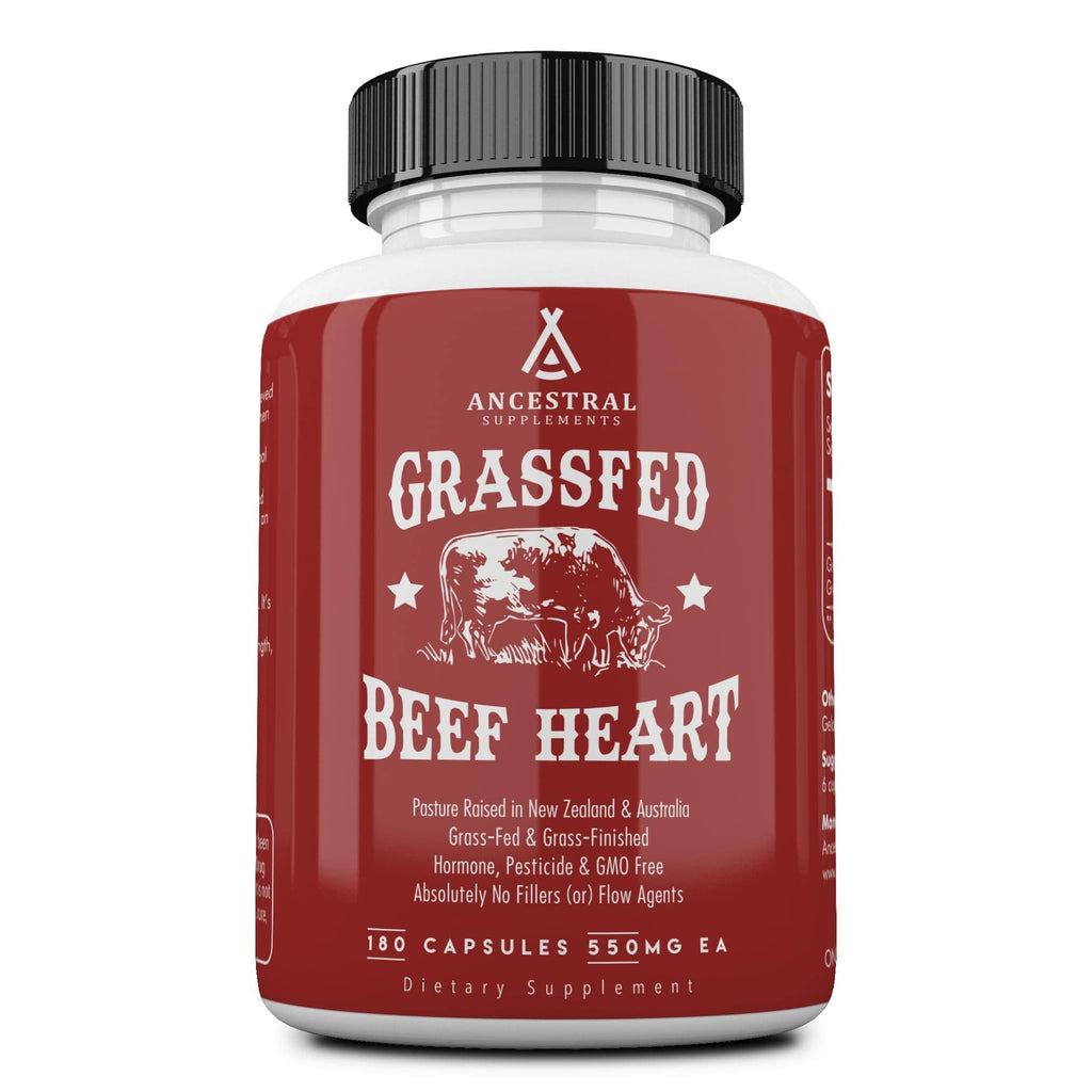 Ancestral Supplements Grass Fed Beef Heart Supplement CoQ10 - 180 Capsules