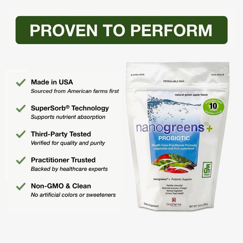 Biopharma Scientific NanoGreens + Probiotic Green Spirulina Powder
