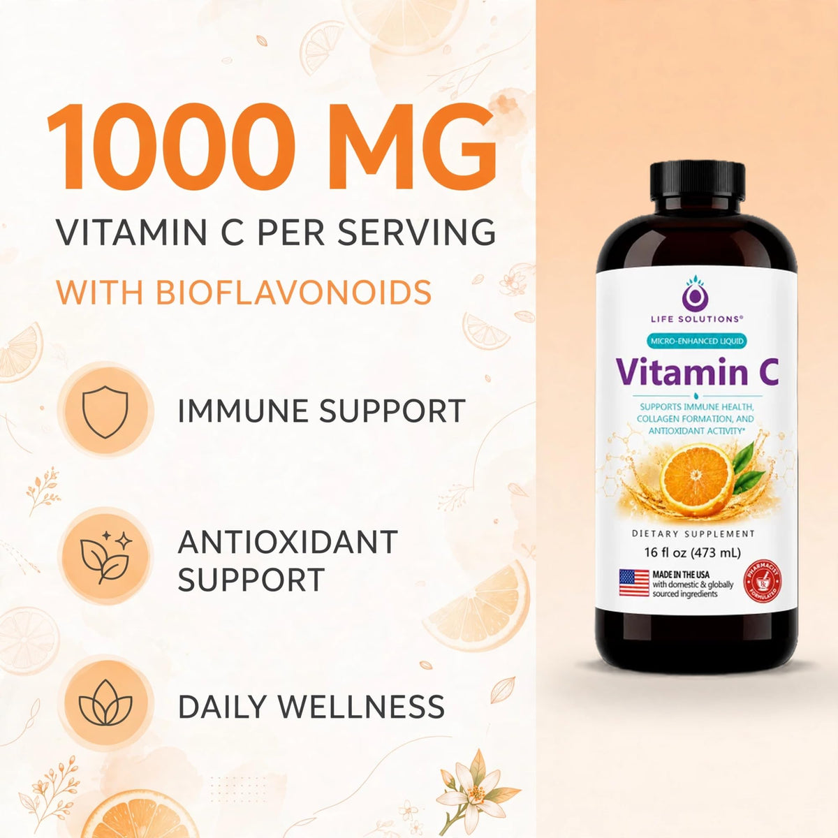 Life Solutions Liquid Vitamin C 1000mg with Bioflavonoids - 16oz - image 2