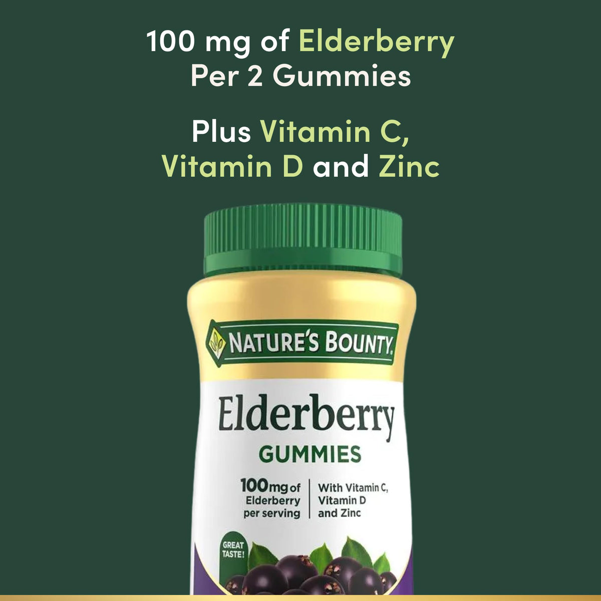 Nature's Bounty Flavored Gummy Elderberry Immune Health 100mg Bottle