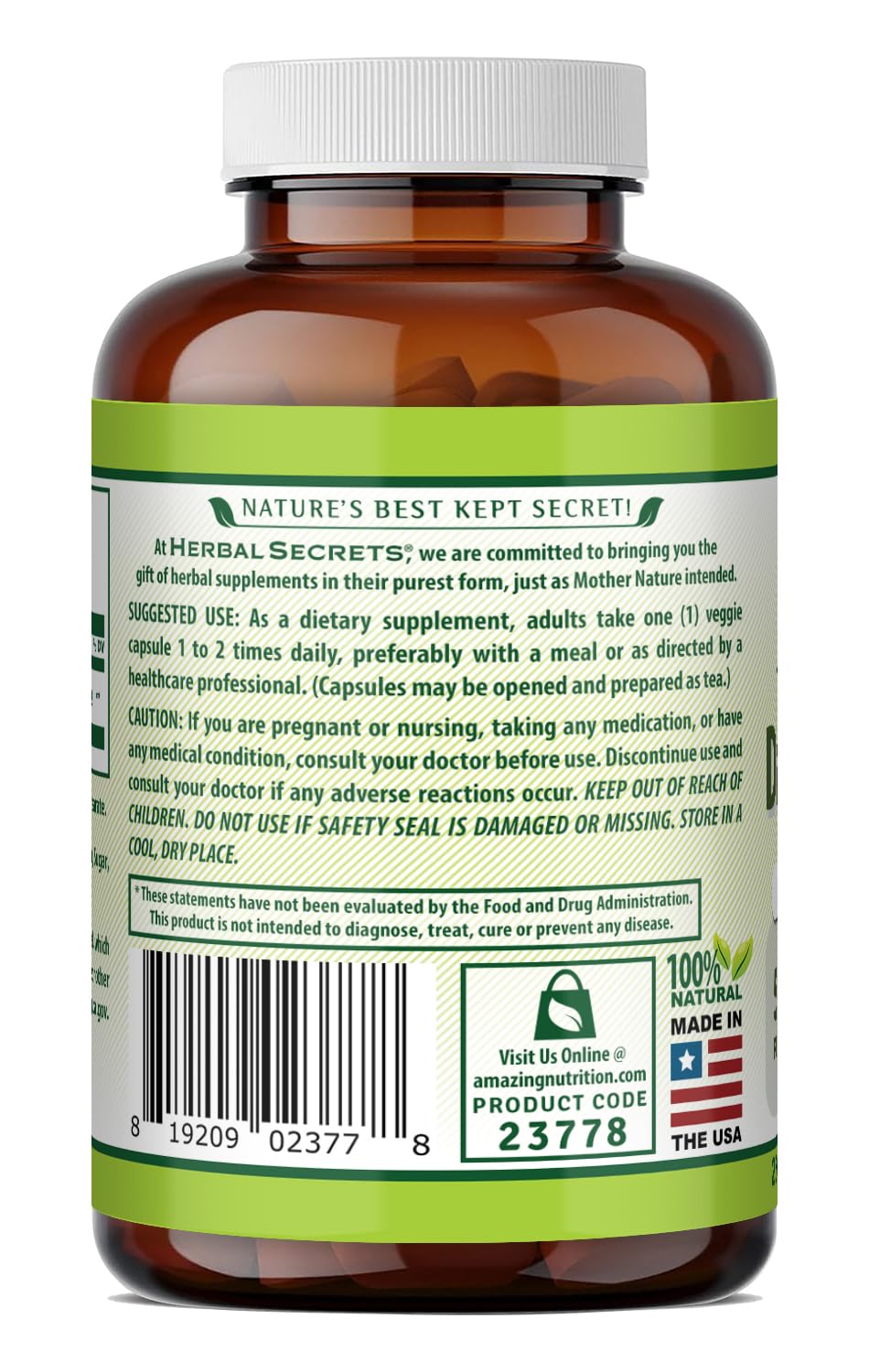 Herbal Secrets Dandelion Root 520 mg Veggie Capsules Supplement